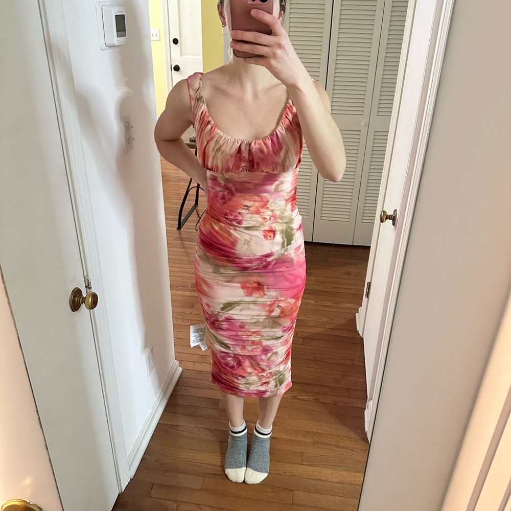 Floral Pink and Cream Midi Dress